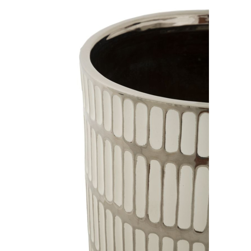 Cache-pot moderne Rond en Céramique Argenté Blanc Ray (Lot de 2) 