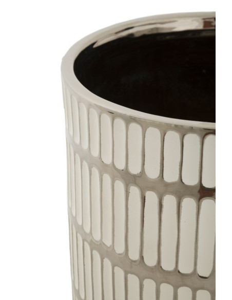 Cache-pot moderne Rond en Céramique Argenté Blanc Ray (Lot de 2) 