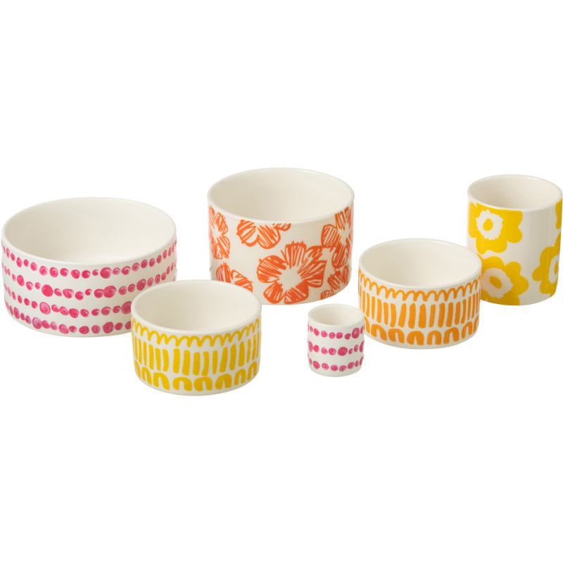 Plateau apéro 6 récipients Rond 30 cm en Bambou Naturel Céramique Blanc Orange Jaune Fuchsia Candace - 2