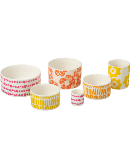 Plateau apéro 6 récipients Rond 30 cm en Bambou Naturel Céramique Blanc Orange Jaune Fuchsia Candace - 2