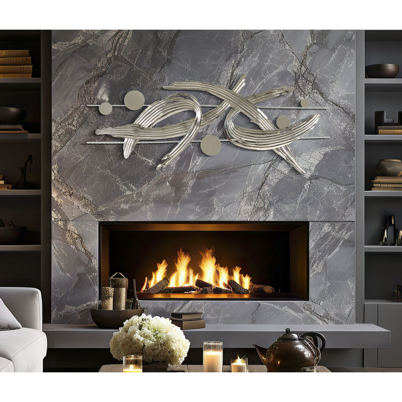 Grande déco murale moderne 121x52 en Métal Argenté Mondrian 