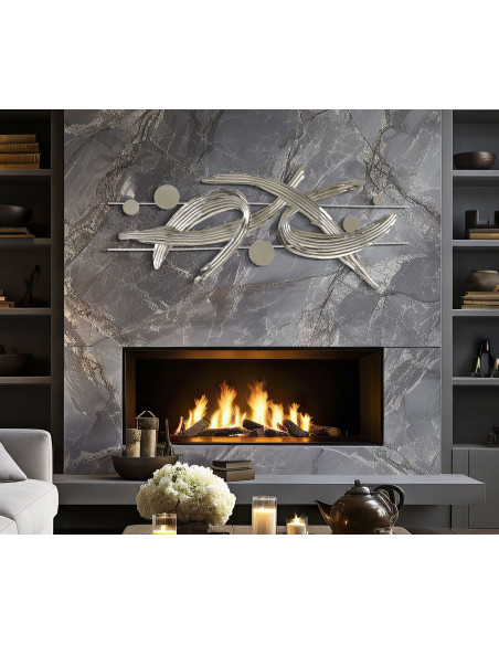 Grande déco murale moderne 121x52 en Métal Argenté Mondrian 