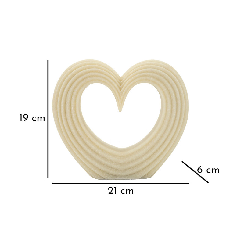 Statuette moderne Coeur Hauteur 19 cm en Résine Blanc Effet quartz Lovvy 