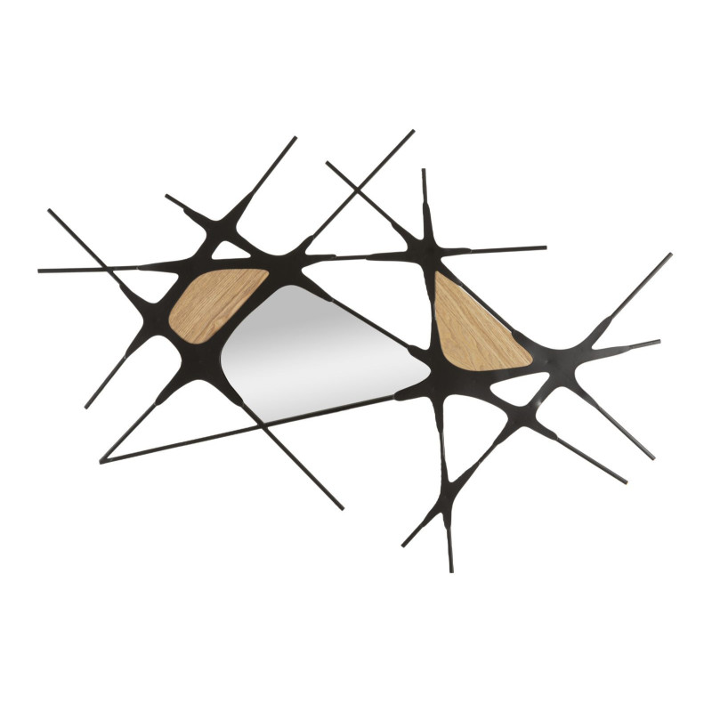 Grande déco murale moderne 114x80 en Métal Noir Miroir Bois Naturel Absy 