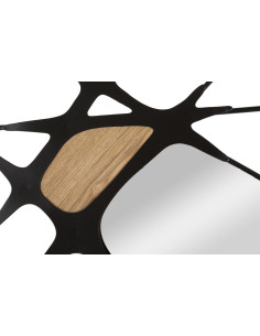 Grande déco murale moderne 114x80 en Métal Noir Miroir Bois Naturel Absy 