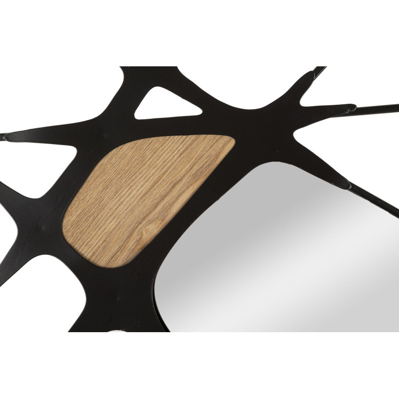 Grande déco murale moderne 114x80 en Métal Noir Miroir Bois Naturel Absy 