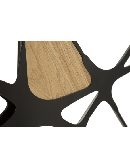 Grande déco murale moderne 114x80 en Métal Noir Miroir Bois Naturel Absy 