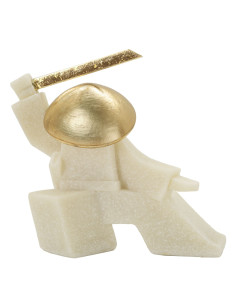 Statuette déco moderne Samouraï Kesa Giri Hauteur 18 cm en Résine Blanc Effet quartz Métal Doré Oda 