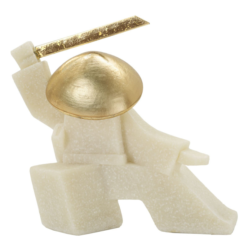 Statuette déco moderne Samouraï Kesa Giri Hauteur 18 cm en Résine Blanc Effet quartz Métal Doré Oda 