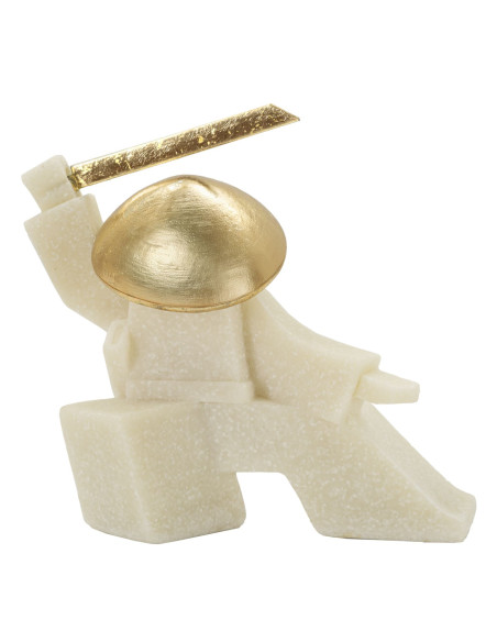 Statuette déco moderne Samouraï Kesa Giri Hauteur 18 cm en Résine Blanc Effet quartz Métal Doré Oda 