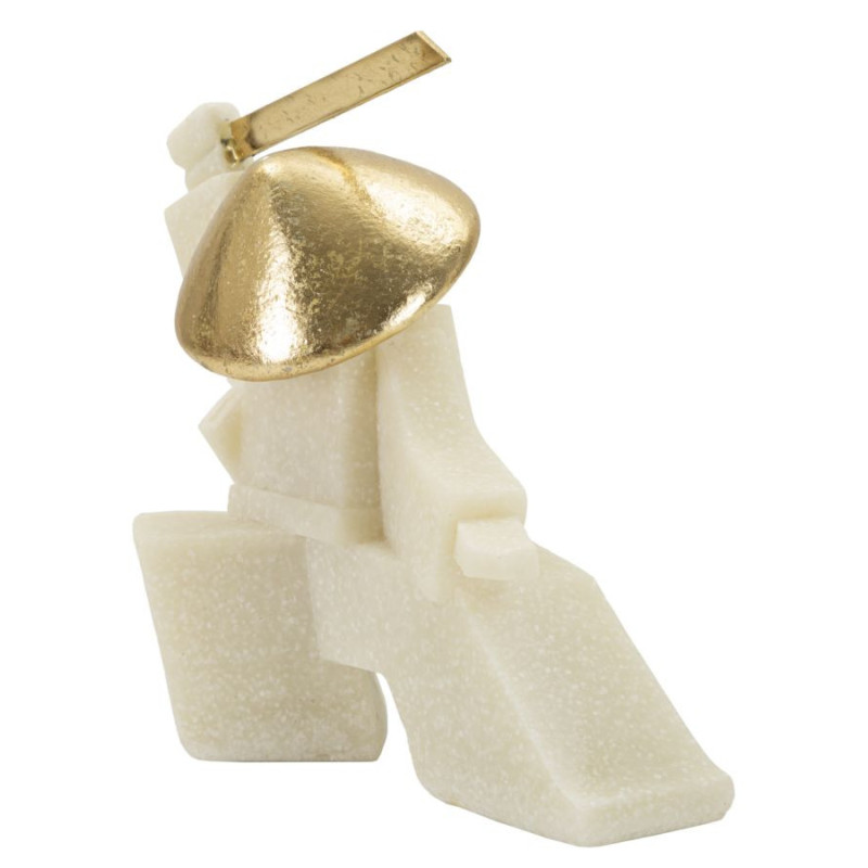 Statuette déco moderne Samouraï Kesa Giri Hauteur 18 cm en Résine Blanc Effet quartz Métal Doré Oda 