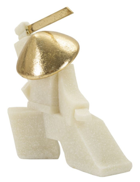 Statuette déco moderne Samouraï Kesa Giri Hauteur 18 cm en Résine Blanc Effet quartz Métal Doré Oda 