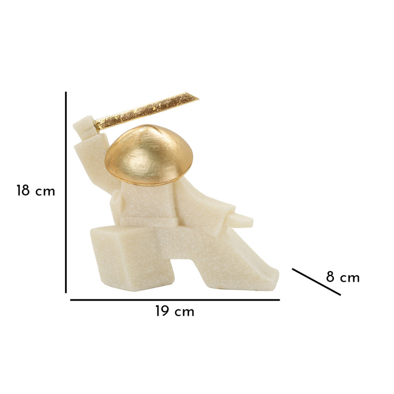 Statuette déco moderne Samouraï Kesa Giri Hauteur 18 cm en Résine Blanc Effet quartz Métal Doré Oda 