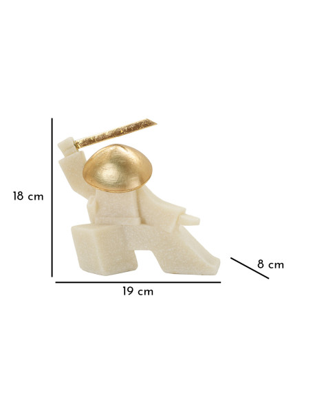 Statuette déco moderne Samouraï Kesa Giri Hauteur 18 cm en Résine Blanc Effet quartz Métal Doré Oda 