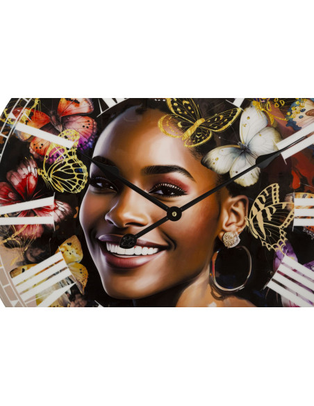 Grande Horloge murale ronde Femme africaine 60 cm en Bois MDF Kourt 