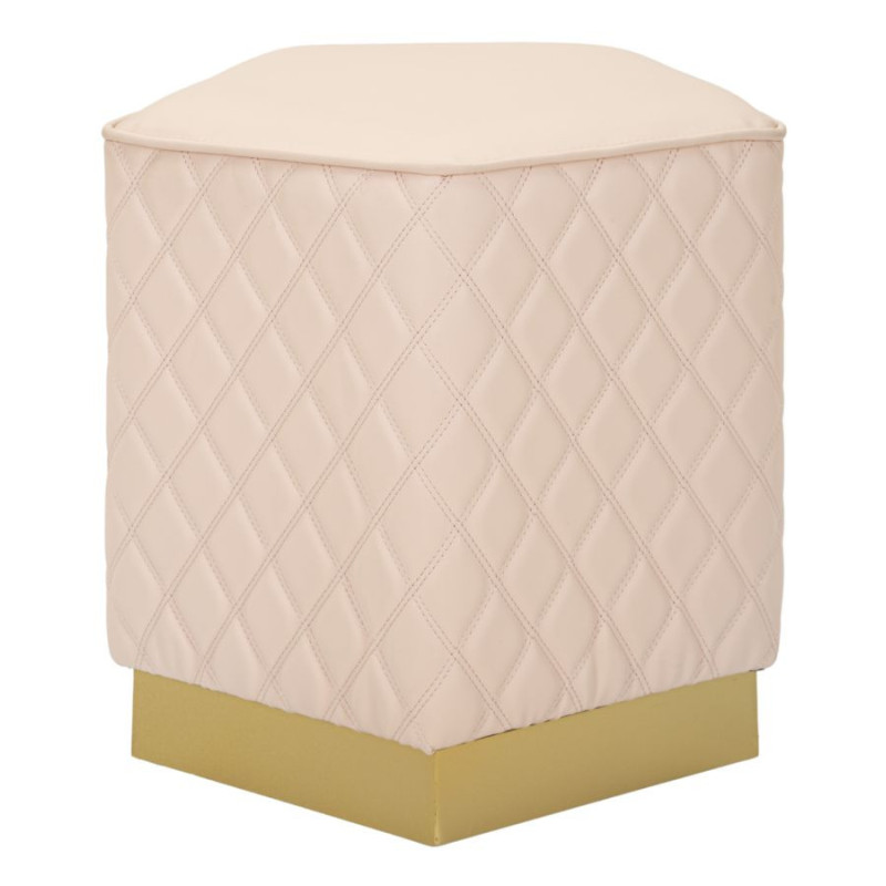 Pouf moderne Pentagonal 35 cm en Polyuréthane Rose Matelassé Bois MDF Métal Doré Sharon 