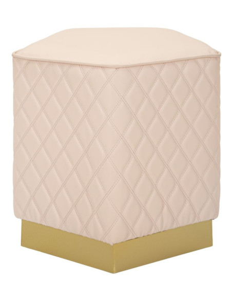 Pouf moderne Pentagonal 35 cm en Polyuréthane Rose Matelassé Bois MDF Métal Doré Sharon 