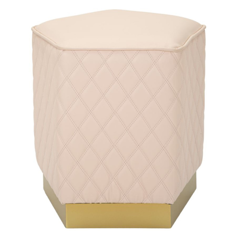 Pouf moderne Pentagonal 35 cm en Polyuréthane Rose Matelassé Bois MDF Métal Doré Sharon 
