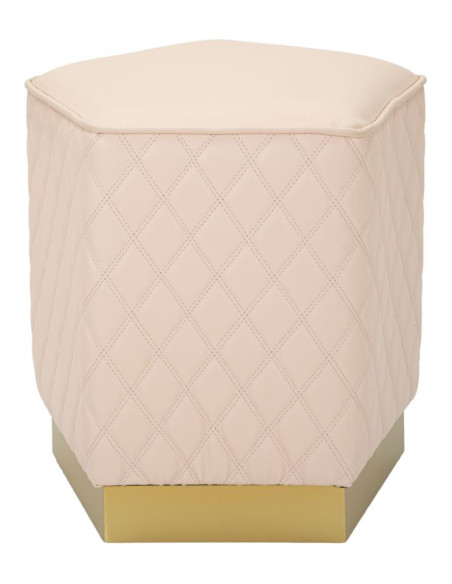 Pouf moderne Pentagonal 35 cm en Polyuréthane Rose Matelassé Bois MDF Métal Doré Sharon 