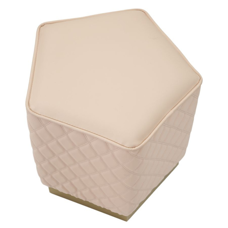 Pouf moderne Pentagonal 35 cm en Polyuréthane Rose Matelassé Bois MDF Métal Doré Sharon 