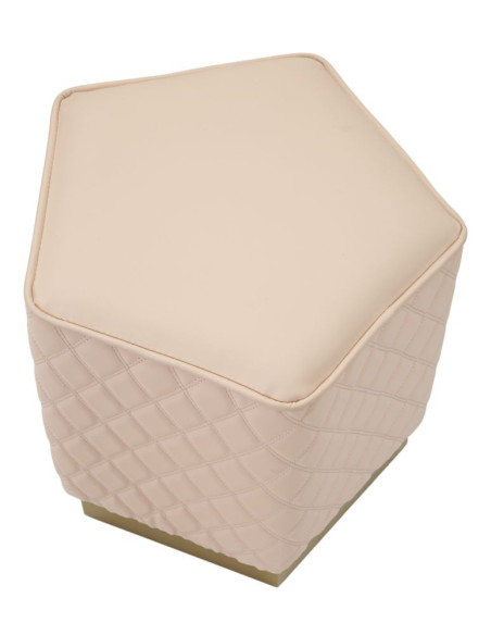 Pouf moderne Pentagonal 35 cm en Polyuréthane Rose Matelassé Bois MDF Métal Doré Sharon 