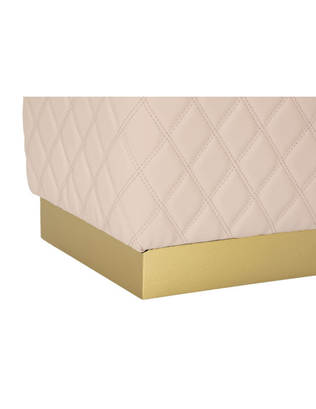 Pouf moderne Pentagonal 35 cm en Polyuréthane Rose Matelassé Bois MDF Métal Doré Sharon 