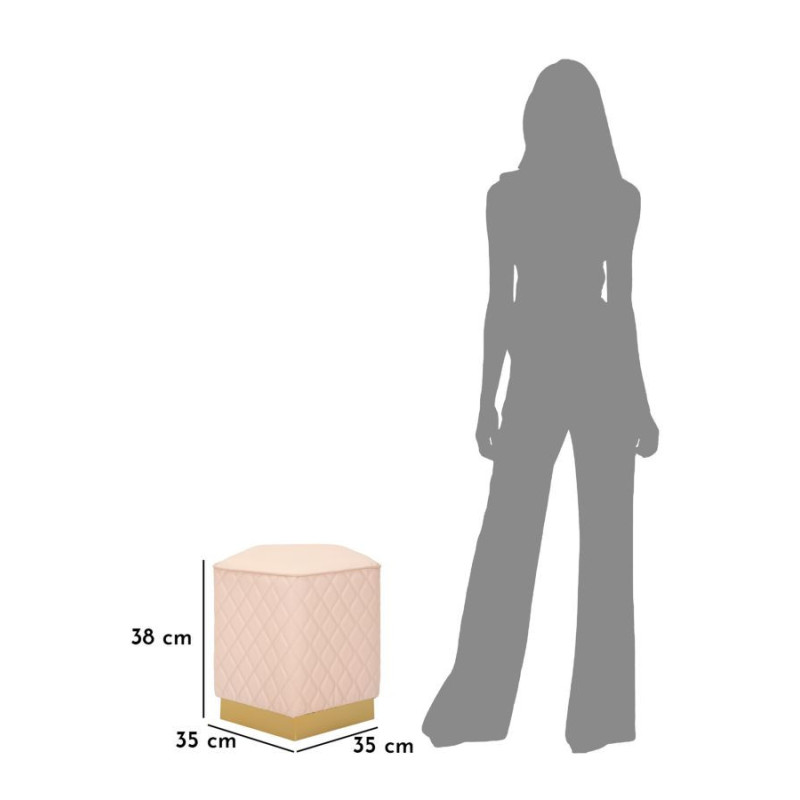 Pouf moderne Pentagonal 35 cm en Polyuréthane Rose Matelassé Bois MDF Métal Doré Sharon 