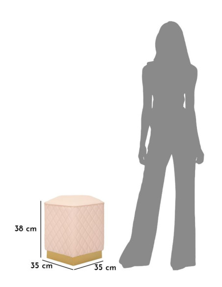 Pouf moderne Pentagonal 35 cm en Polyuréthane Rose Matelassé Bois MDF Métal Doré Sharon 