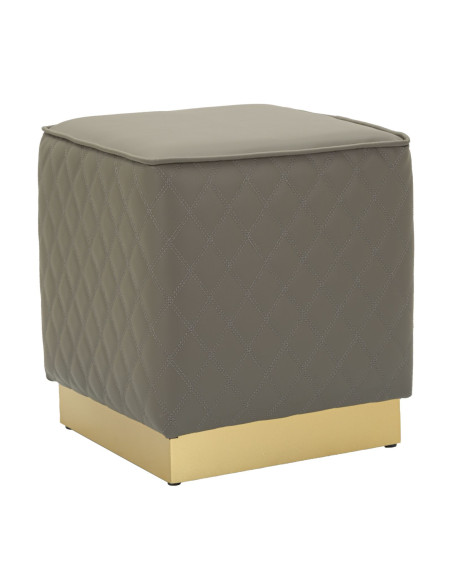 Pouf moderne Carré 35 cm en Polyuréthane Gris Matelassé Bois MDF Métal Doré Sharon 