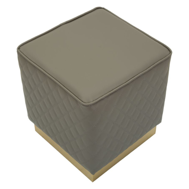 Pouf moderne Carré 35 cm en Polyuréthane Gris Matelassé Bois MDF Métal Doré Sharon 