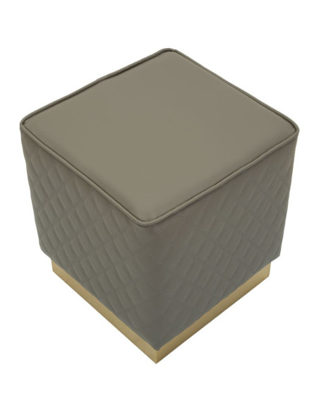 Pouf moderne Carré 35 cm en Polyuréthane Gris Matelassé Bois MDF Métal Doré Sharon 