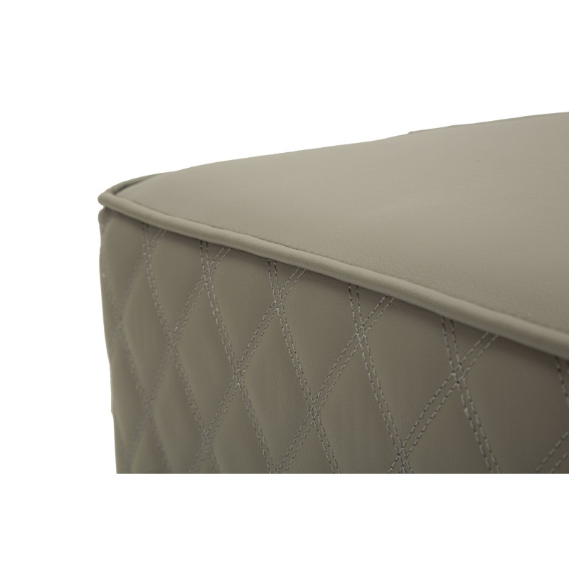 Pouf moderne Carré 35 cm en Polyuréthane Gris Matelassé Bois MDF Métal Doré Sharon 