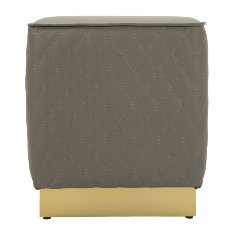 Pouf moderne Carré 35 cm en Polyuréthane Gris Matelassé Bois MDF Métal Doré Sharon 