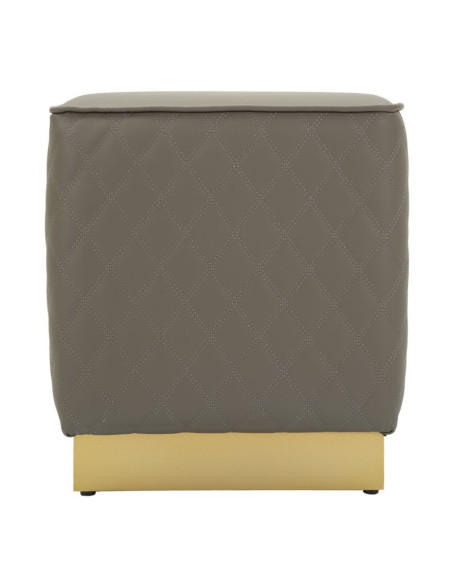 Pouf moderne Carré 35 cm en Polyuréthane Gris Matelassé Bois MDF Métal Doré Sharon 