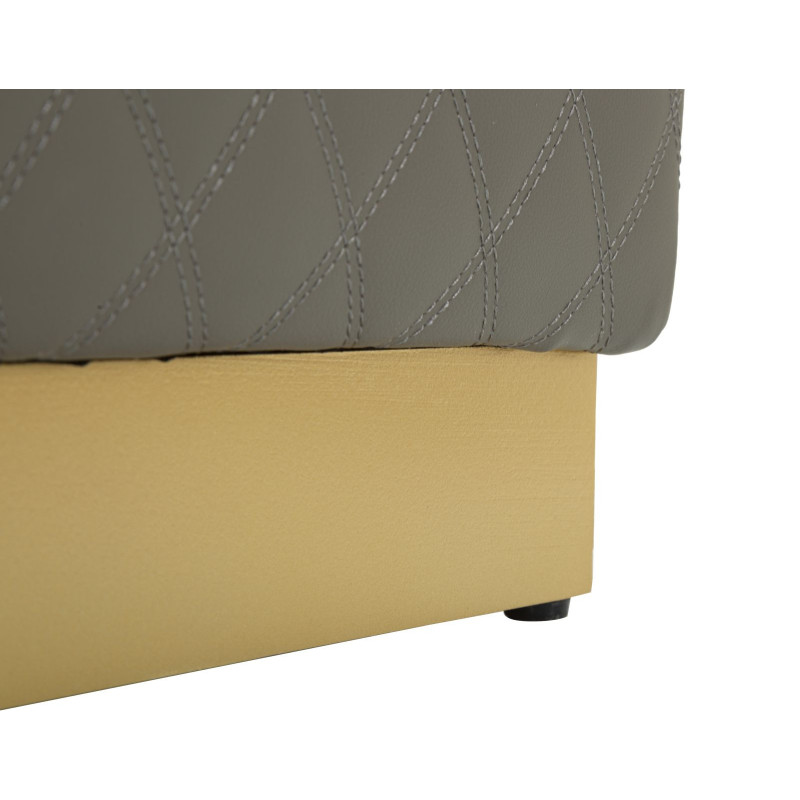 Pouf moderne Carré 35 cm en Polyuréthane Gris Matelassé Bois MDF Métal Doré Sharon 