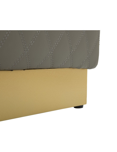 Pouf moderne Carré 35 cm en Polyuréthane Gris Matelassé Bois MDF Métal Doré Sharon 