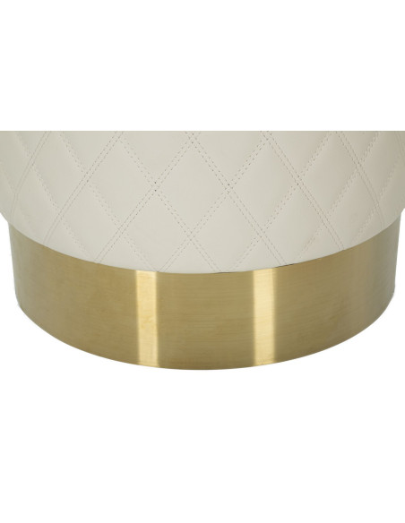 Pouf moderne Rond 36 cm en Polyuréthane Blanc Matelassé Bois MDF Métal Doré Sharon 
