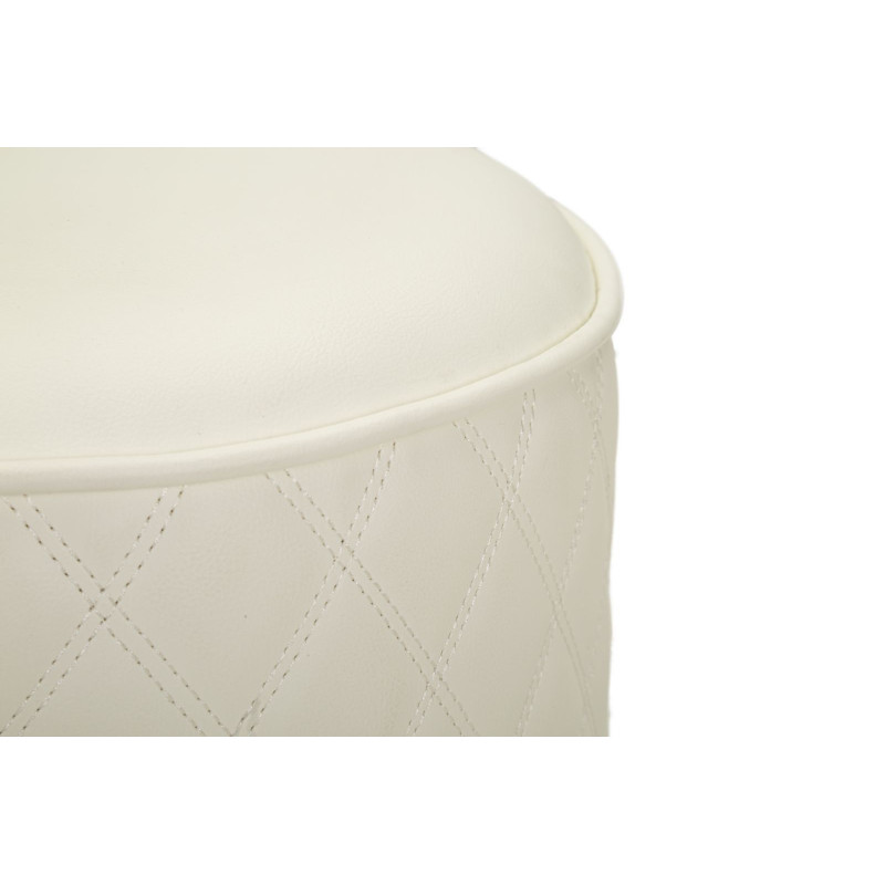 Pouf moderne Rond 36 cm en Polyuréthane Blanc Matelassé Bois MDF Métal Doré Sharon 