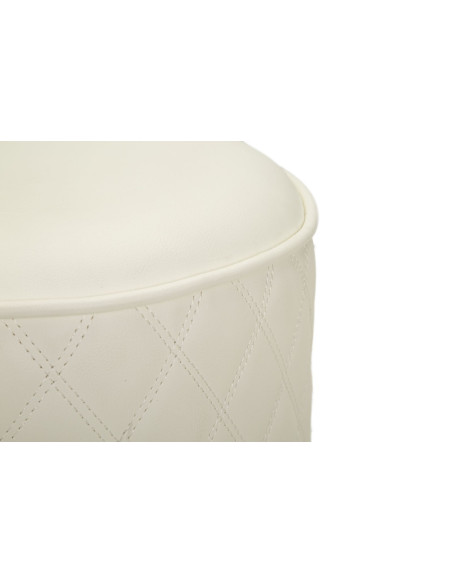 Pouf moderne Rond 36 cm en Polyuréthane Blanc Matelassé Bois MDF Métal Doré Sharon 