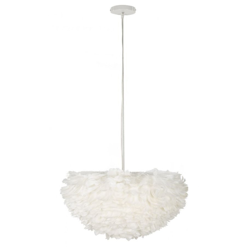 Grande Suspension moderne Plumes Diamètre 60 cm en Tissu Blanc Métal Feather 