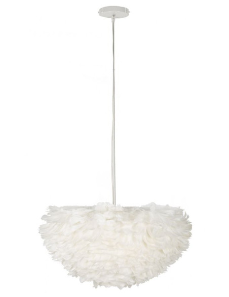 Grande Suspension moderne Plumes Diamètre 60 cm en Tissu Blanc Métal Feather 