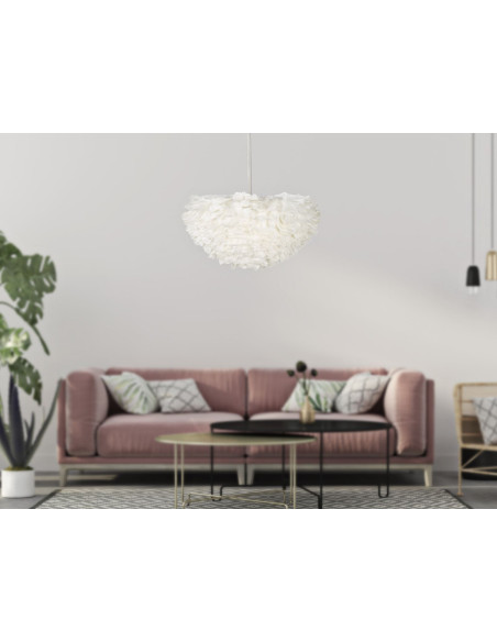 Grande Suspension moderne Plumes Diamètre 60 cm en Tissu Blanc Métal Feather 