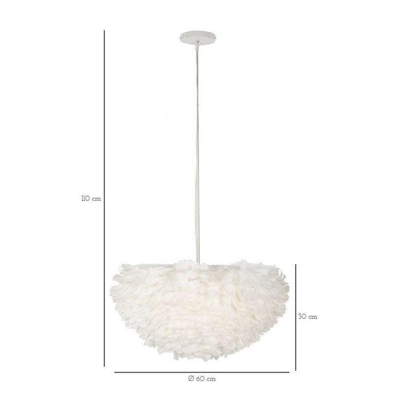 Grande Suspension moderne Plumes Diamètre 60 cm en Tissu Blanc Métal Feather 
