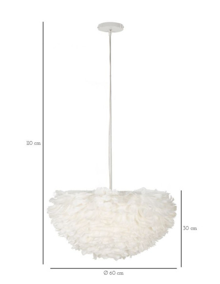 Grande Suspension moderne Plumes Diamètre 60 cm en Tissu Blanc Métal Feather 