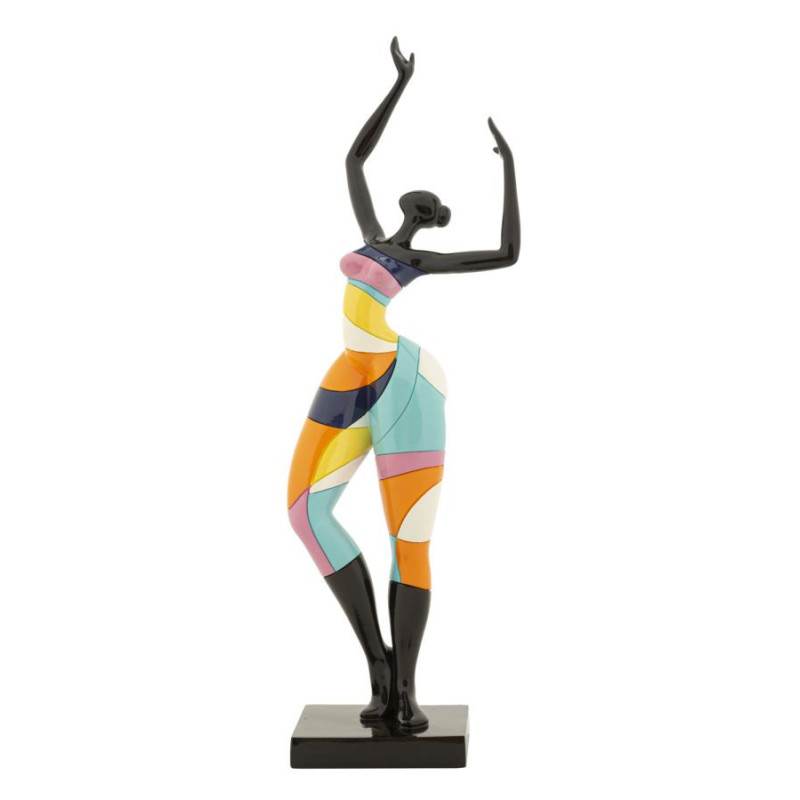 Grande Statuette déco Danseuse A Hauteur 38 cm en Résine Noir Motif abstrait coloré Rubic Mauro Ferretti - 1