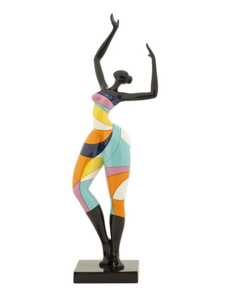 Grande Statuette déco Danseuse A Hauteur 38 cm en Résine Noir Motif abstrait coloré Rubic Mauro Ferretti - 1