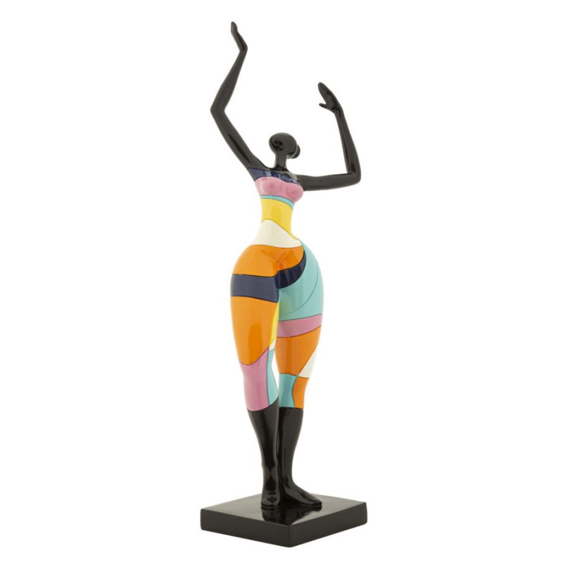 Grande Statuette déco Danseuse A Hauteur 38 cm en Résine Noir Motif abstrait coloré Rubic Mauro Ferretti - 2