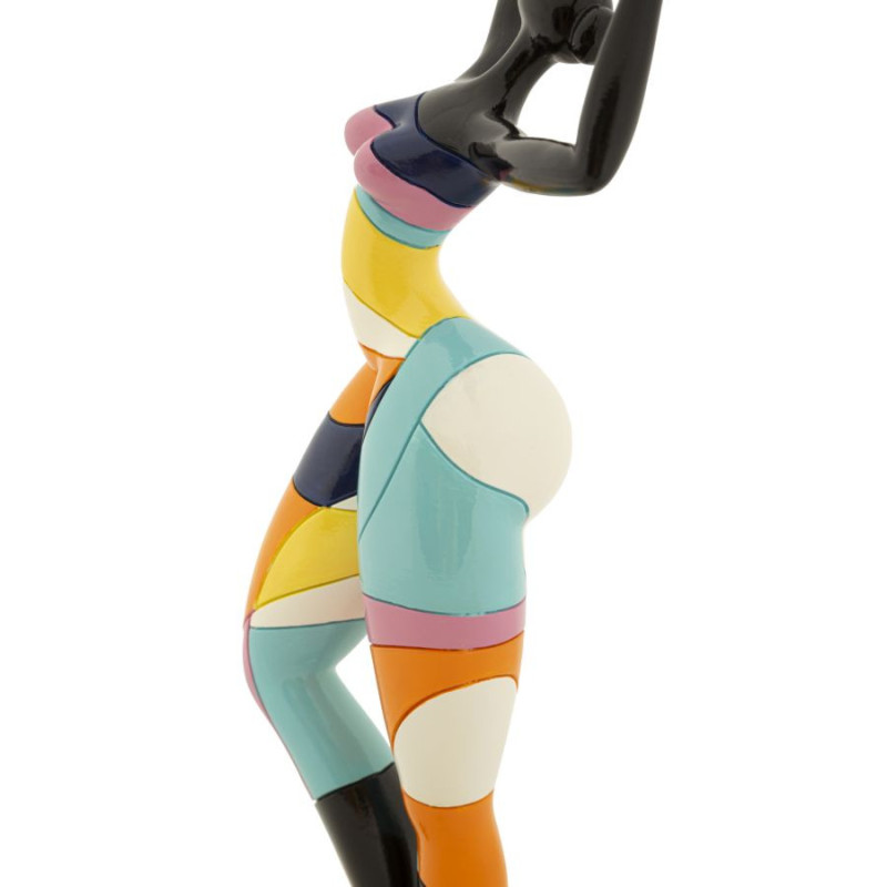 Grande Statuette déco Danseuse A Hauteur 38 cm en Résine Noir Motif abstrait coloré Rubic Mauro Ferretti - 3