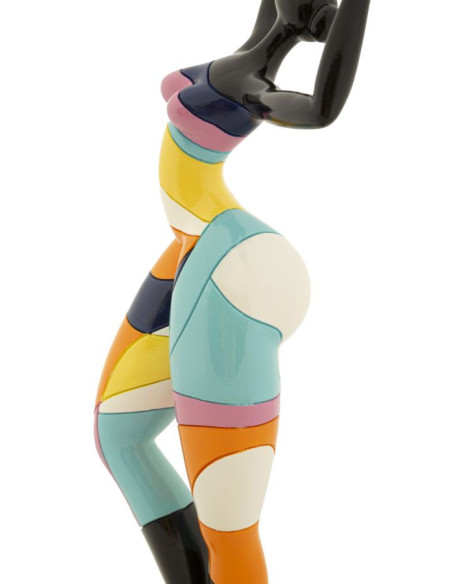 Grande Statuette déco Danseuse A Hauteur 38 cm en Résine Noir Motif abstrait coloré Rubic Mauro Ferretti - 3