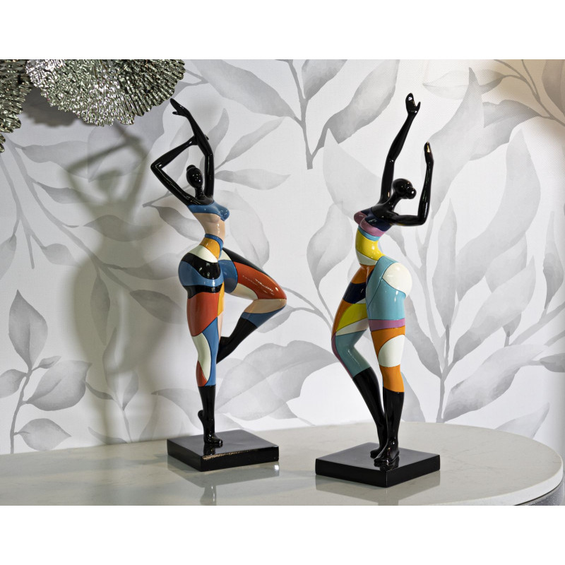 Grande Statuette déco Danseuse A Hauteur 38 cm en Résine Noir Motif abstrait coloré Rubic Mauro Ferretti - 6